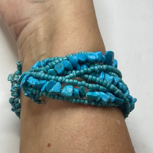 wrap bracelet turquoise colored blue stone micro beaded trendy bohemian boho - Picture 2 of 10